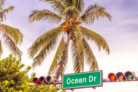 Ocean drive street sign in Art Deco district in South Miami USAの写真素材