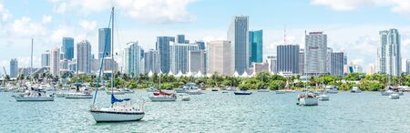 Miami, USA - September 11, 2019: Miami skyline with yachts, boats and skyscrapersのeditorial素材