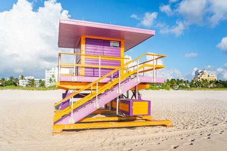 Lifeguard station on Miami beach, florida USAの写真素材