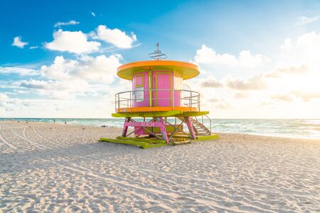 cabin at sunrise on the Miami Beach, Florida, USAの写真素材