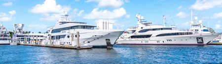Fort Lauderdale, Florida, USA - September 20, 2019: Panorama of yachts docked in marina in Fort Lauderdale, Floridaのeditorial素材