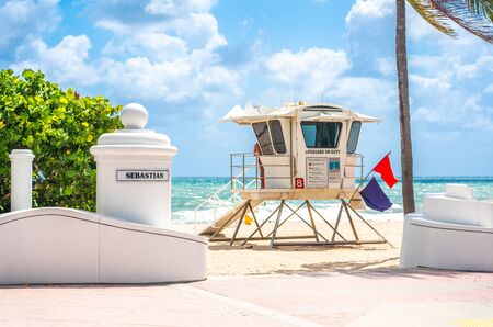 Lifeguard tower in South Beach in Fort Lauderdale Florida, USAの写真素材
