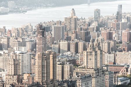 New york, USA - May 17, 2019: New York City Manhattan midtown aerial panorama view with skyscrapers and blue sky in the day.のeditorial素材