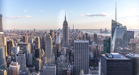 New york, USA - May 17, 2019: New York City Manhattan midtown aerial panorama view with skyscrapers and blue sky in the dayのeditorial素材
