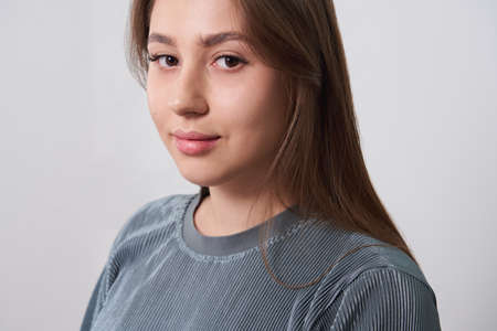 Beautiful young girl with nice extended eyelashesの写真素材