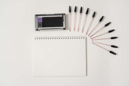 Set of eyelash instruments with notepad and copyspaceの写真素材