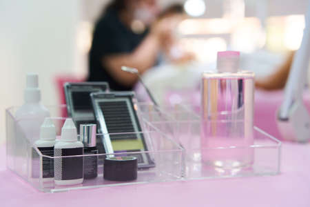 Set of eyelash tools and cosmetic in beauty salonの写真素材