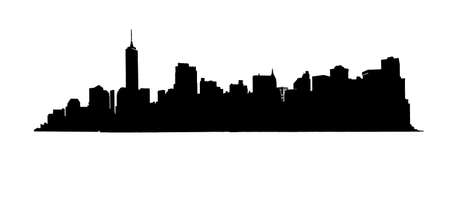 Silhouette of skyline panorama of downtown Financial District and the Lower Manhattan in New York City, USA. isolated on backgroundの写真素材