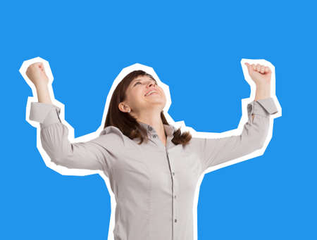 Smiling and excited young woman showing happiness and success. Magazine style isolated