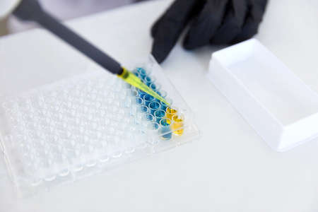 Lab Worker Adding Liquid to Test Tubes