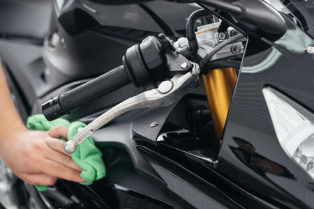 STAVROPOL, RUSSIA - MAY 28, 2020: BMW black sportbike. Modern powerful motorcycle in Stavropol city, Russiaのeditorial素材