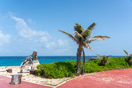 Isla Mujeres, Cancun, Mexico - September 13, 2021: Punta Sur - Southernmost point of Isla Mujeres, Mexico. iguana statue on the island of Isla Mujeresのeditorial素材