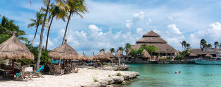 Cancun, Mexico - September 13, 2021: Lagoon at XCaret park on the Mayan Riviera resort. XCaret is a famous ecotourism park on the mexican Mayan Rivieraのeditorial素材