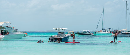 Isla Mujeres, Cancun, Mexico - September 13, 2021: Beautiful Caribbean beach Playa Norte or North beach on the Isla Mujeres near Cancun, Mexicoのeditorial素材