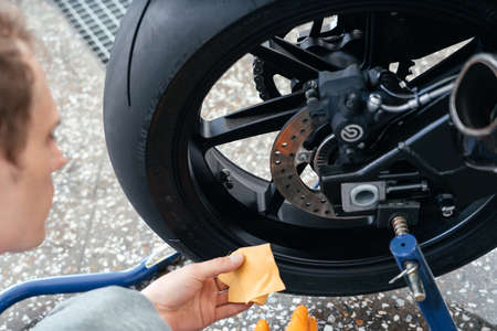 STAVROPOL, RUSSIA - MAY 28, 2020: BMW black sportbike. Modern powerful motorcycle in Stavropol city, Russiaのeditorial素材