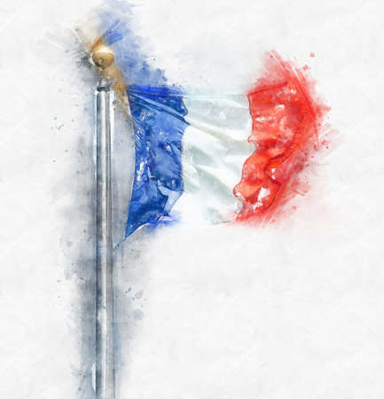 Watercolor painting illustration of Flag of France isolated over white backgroundの写真素材