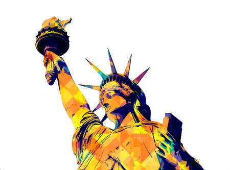 The Statue of Liberty isolated on white background, digital pop art designの写真素材