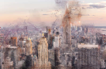 New York City skyline with skyscrapers, watercolor drawing
