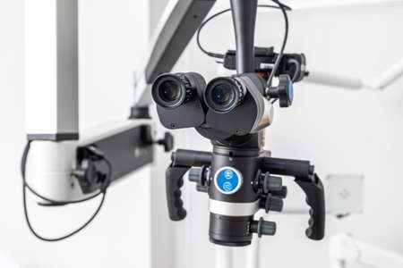 Modern dental microscope for operations in surgery room at hospital