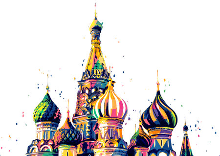 Digital design of Moscow. St. Basil Cathedral on white backgroundの写真素材