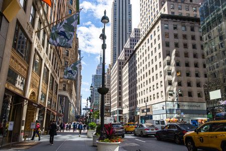 New york, USA - May 16, 2019: Busy wide street in New York city, USA