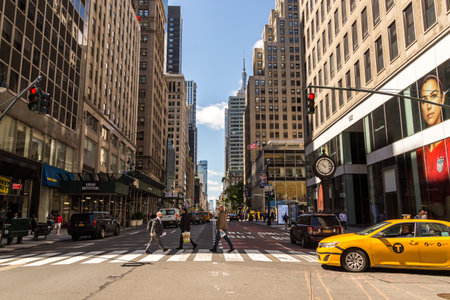 New york, USA - May 16, 2019: Busy wide street in New York city, USAのeditorial素材