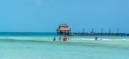 Isla Mujeres, Cancun, Mexico - September 13, 2021: Beautiful Caribbean beach Playa Norte or North beach on the Isla Mujeres near Cancun, Mexicoのeditorial素材