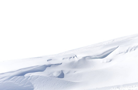 Panorama of winter mountains covered in snow isolated on white background