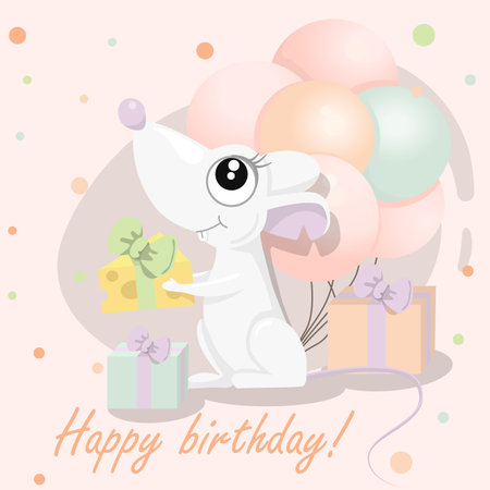 Little mouse with birthday presentsのイラスト素材