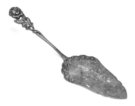 Silver Vintage Cake Spatula isolated on white Backgroundの写真素材