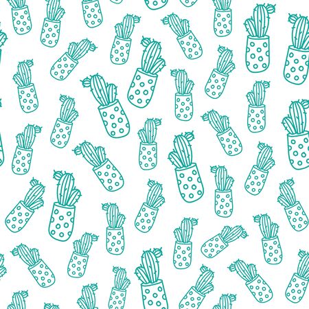 Simple white vector pattern with green cactusesのイラスト素材