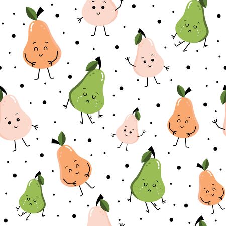 Vector pattern with cute green and pink pearsのイラスト素材