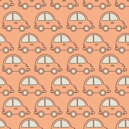 Vector pattern with cute cars on orange backgroundのイラスト素材