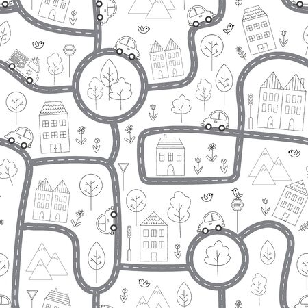 Black and white vector pattern with a city mapのイラスト素材