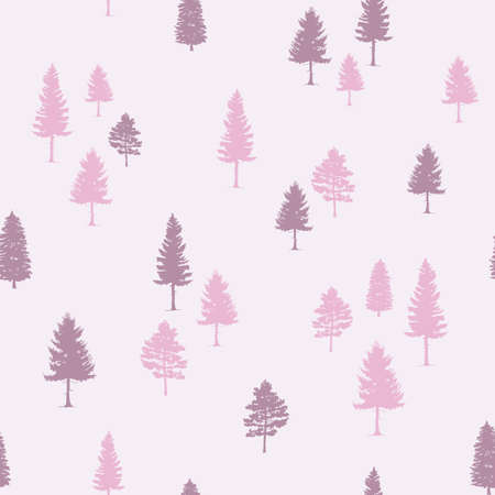 Vector repeat pattern with pink and purple trees on light pink background.