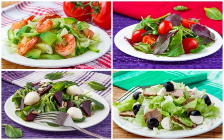 A collage of fresh saladsの写真素材
