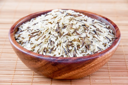 The rice mix in a wooden bowl の写真素材