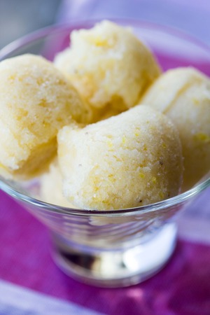 Lemon ice cream sorbet, balls in glass, refreshing summer diet dessertの写真素材