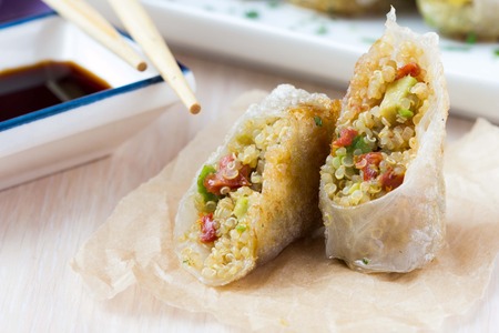 Asian spring rolls stuffed with quinoa, vegetables, crisp, tasty dishの写真素材