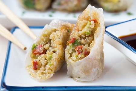 Asian spring rolls stuffed with quinoa, vegetables, crisp, tasty dishの写真素材