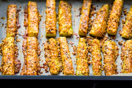 Fried cheese breaded zucchini with sour cream, spring, summer, tastyの写真素材