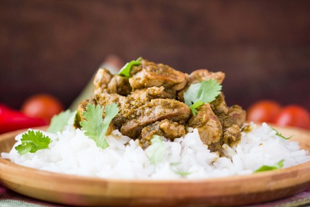 Pork stew, fried beef with white rice, a tasty dishの写真素材