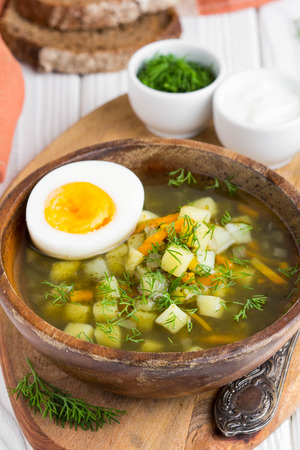 Traditional summer Russian soup with sorrel, green boschの写真素材