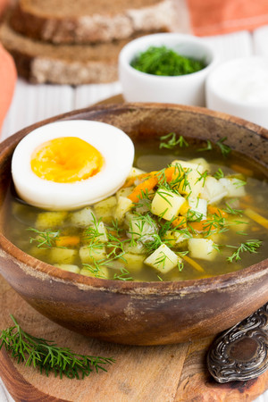 Traditional summer Russian soup with sorrel, green boschの写真素材