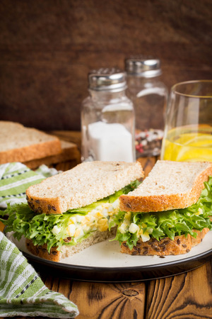 Egg salad sandwich, greens, lettuce, delicious healthy Breakfastの写真素材