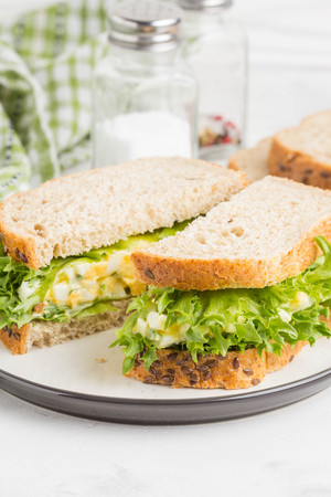 Egg salad sandwich, greens, lettuce, delicious healthy Breakfastの写真素材