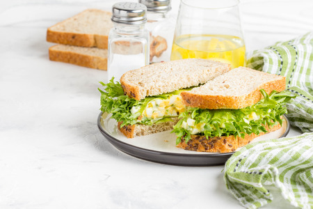 Egg salad sandwich, greens, lettuce, delicious healthy Breakfastの写真素材