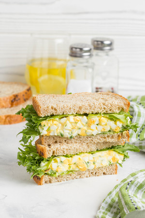 Egg salad sandwich, greens, lettuce, delicious healthy Breakfastの写真素材