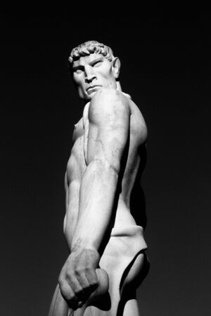 Marble statue at the Stadio dei Marmi, Foro Italico, Rome Black and white photoの写真素材