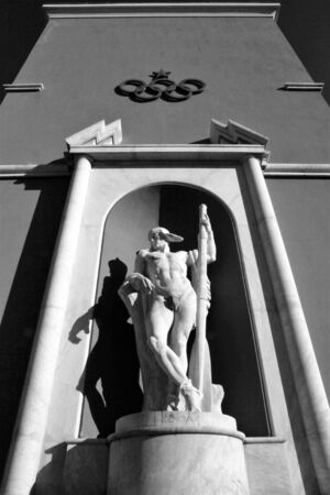 Marble statue at the Italic Forum in Rome. Black and white photo.の写真素材